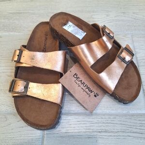 Bear Paw women's metallic rose gold leather sandals with adjustable buckle 8